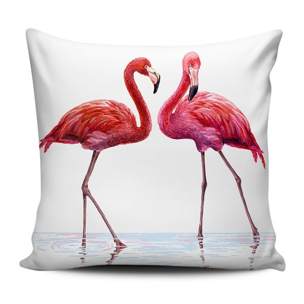 Ružovo-biely vankúš Home de Bleu Talking Flamingos, 43 x 43 cm