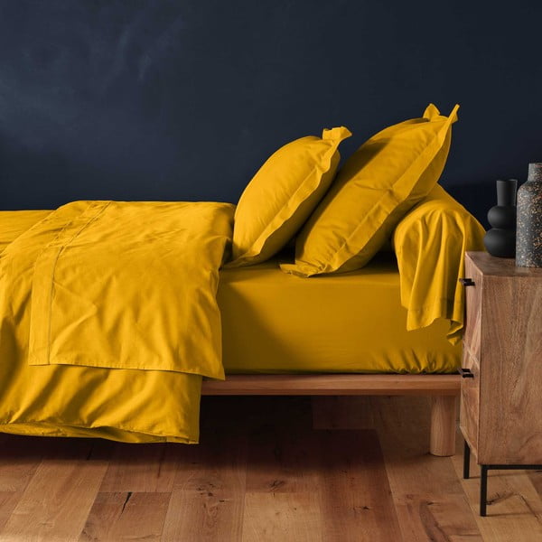 Žltá napínacia bavlnená plachta 180x200 cm Lina – douceur d'intérieur-image-1