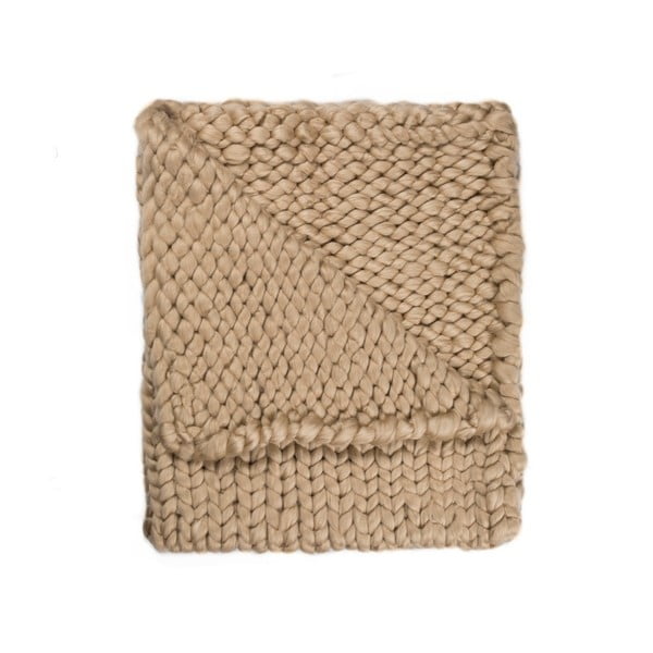 Hnedá ručne pletená deka Chunky Plaids, 210 x 240 cm