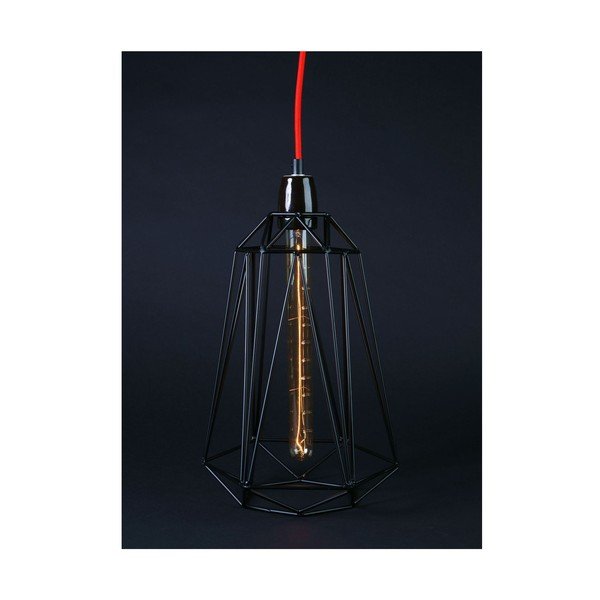 Svietidlo s čiernym tienidlom a červeným káblom Filament Style Diamond #3-image-1