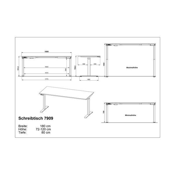 Polohovací pracovný stôl s elektricky nastaviteľnou výškou s doskou v dubovom dekore 80x180 cm Lissabon – Germania-image-2