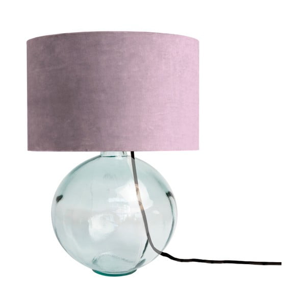 Fialová lampa z ručne fúkaného skla so zamatovým tienidlom Velvet Atelier