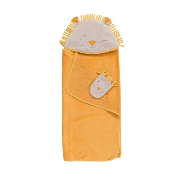 Súprava žltej bavlnenej detskej osušky s kapucňou a žinky 80x114 cm Sous mon Baobab – Moulin Roty-image-2