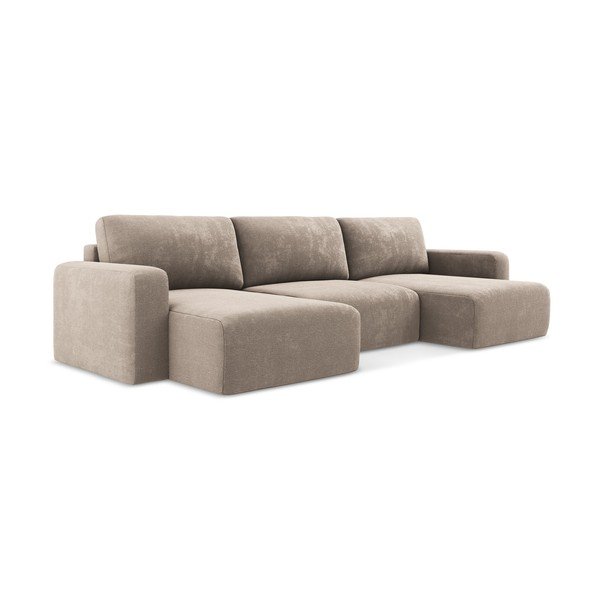 Béžová ženilková rozkladacia/s úložným priestorom rohová pohovka (do tvaru "U") Kona – Makamii-image-2