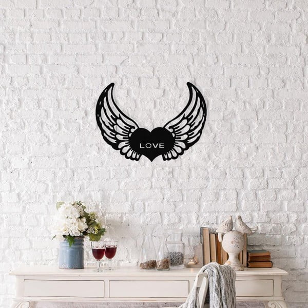 Čierna kovová nástenná dekorácia Angel Wings, 48 × 38 cm