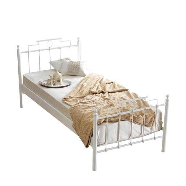 Biela kovová jednolôžková posteľ s roštom 90x200 cm Hatkus – Kalune Design