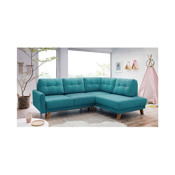 Tyrkysovomodrá rozkladacia rohová pohovka Bobochic Paris Balio, pravý roh, 244 cm-image-3