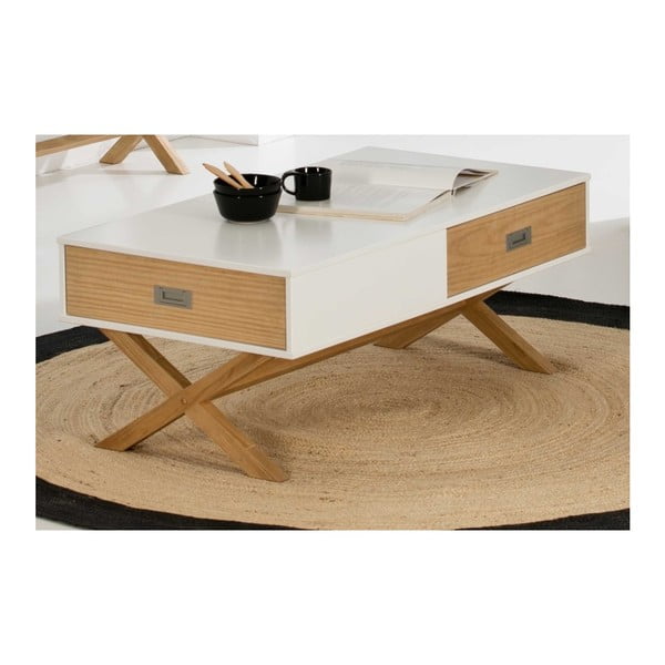 Hnedo-biely konferenčný stolík z borovicového dreva SOB Leydo