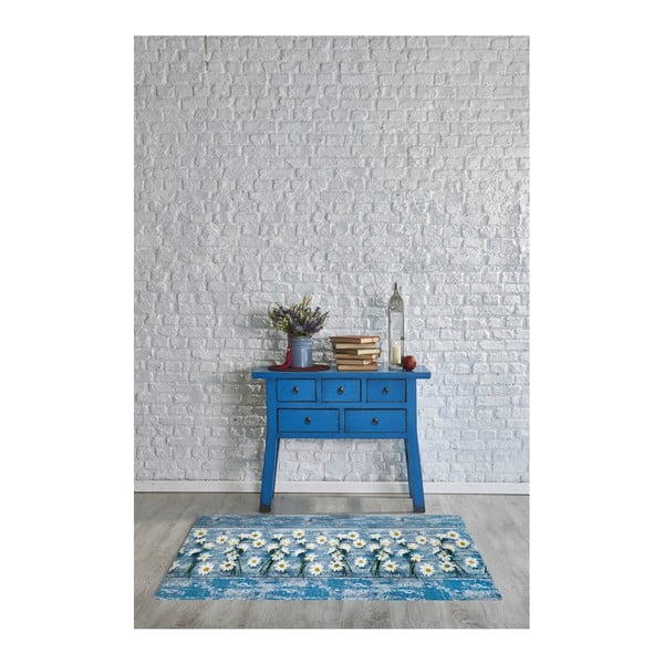 Modrý vysokoodolný koberec Webtappeti Camomilla, 58 × 80 cm