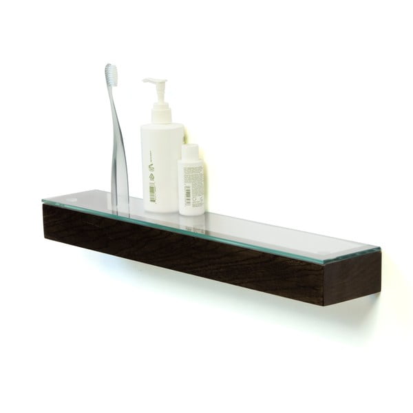 Polica z dubového dreva so sklenenou doskou Wireworks Mezza Dark, dĺžka 55 cm