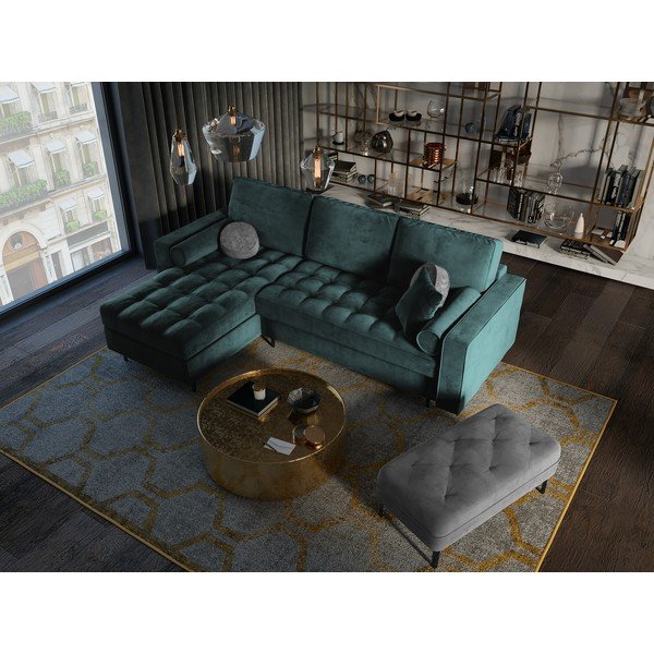 Petrolejovozelená zamatová rozkladacia rohová pohovka Milo Casa Santo, ľavý roh-image-1