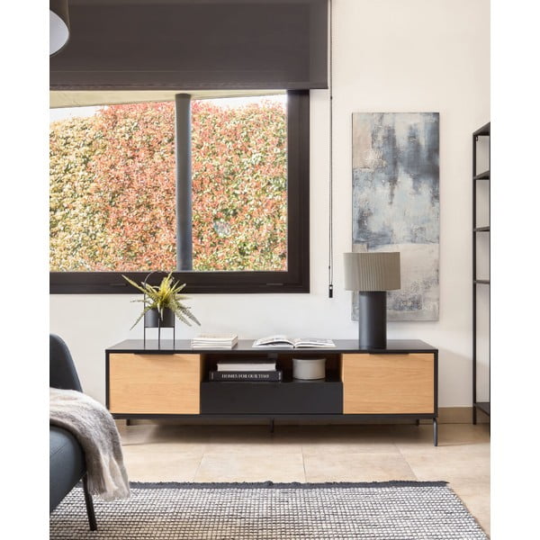 Čierno-sivá stolová lampa s kovovým tienidlom (výška 50 cm) Domicina - Kave Home-image-3