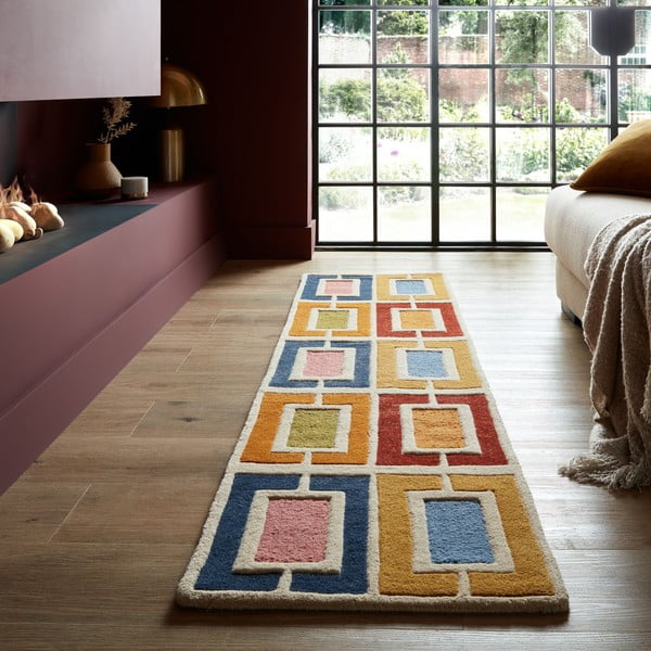 Ručne tkaný vlnený behúň 60x230 cm Retro Blocks – Flair Rugs-image-1
