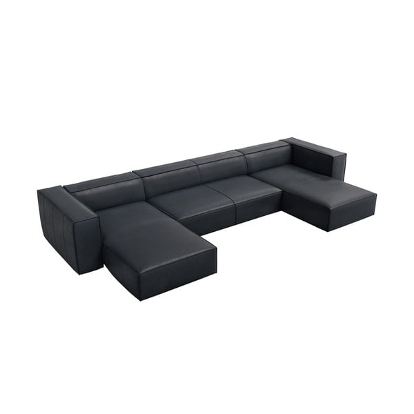 Tmavomodrá kožená rohová pohovka (do tvaru "U") Madame – Windsor & Co Sofas-image-1