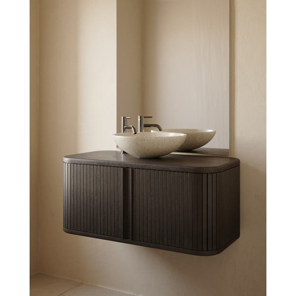 Tmavohnedá závesná skrinka pod umývadlo v dekore jaseňa 90x40 cm Mailen – Kave Home-image-1