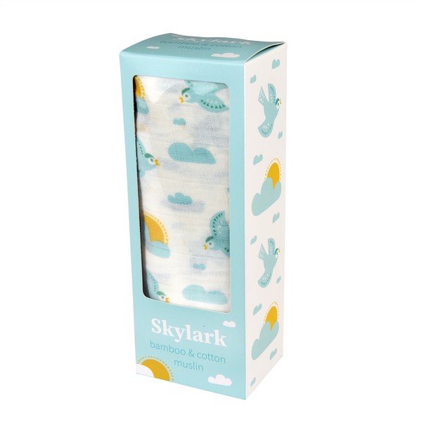 Biela/modrá mušelínová zavinovacia detská deka 120x120 cm Skylark – Rex London-image-2