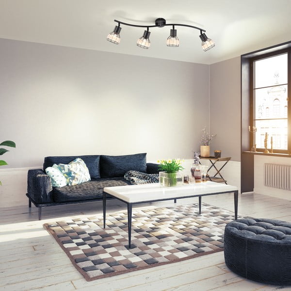 Čierne stropné svietidlo s kovovo-ratanovým tienidlom 10,5x70 cm Straw – Fischer & Honsel-image-1