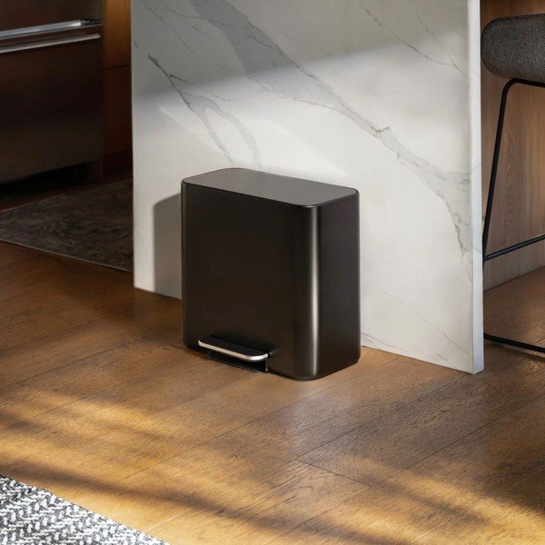 Matne čierny oceľový odpadkový kôš na triedený odpad/pedálový 15 l Dual Mini – simplehuman-image-2