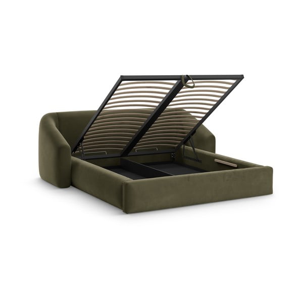 Zelená čalúnená dvojlôžková posteľ s úložným priestorom s roštom 140x200 cm Campi – Cosmopolitan Design-image-1
