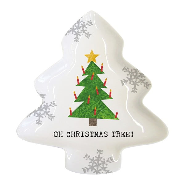 Dekoratívna tácka z kostného porcelánu s vianočným motívom PPD Oh Christmas Tree, 19,5 × 23 cm