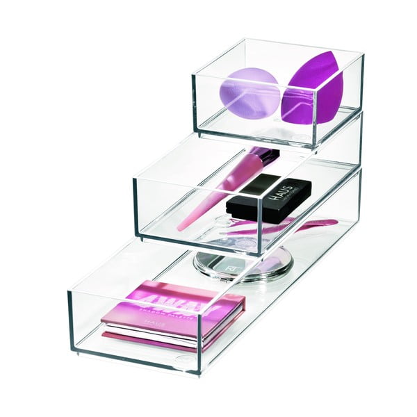 Kúpeľňové organizéry na kozmetiku z recyklovaného plastu v súprave 3 ks Stack & Slide - iDesign