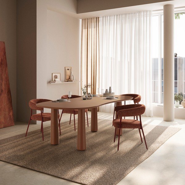 Terakotové čalúnené jedálenské kreslá v súprave s podrúčkami 2 ks Yuri – MOME-image-1