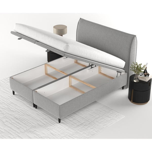 Svetlosivá čalúnená dvojlôžková posteľ s úložným priestorom 160x200 cm Pearl – Maison de Rêve-image-4