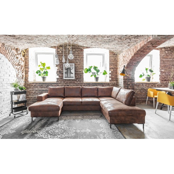 Hnedá rozkladacia pohovka do "U" z imitácie kože Miuform Lofty Lilly Vintage, pravý roh-image-1