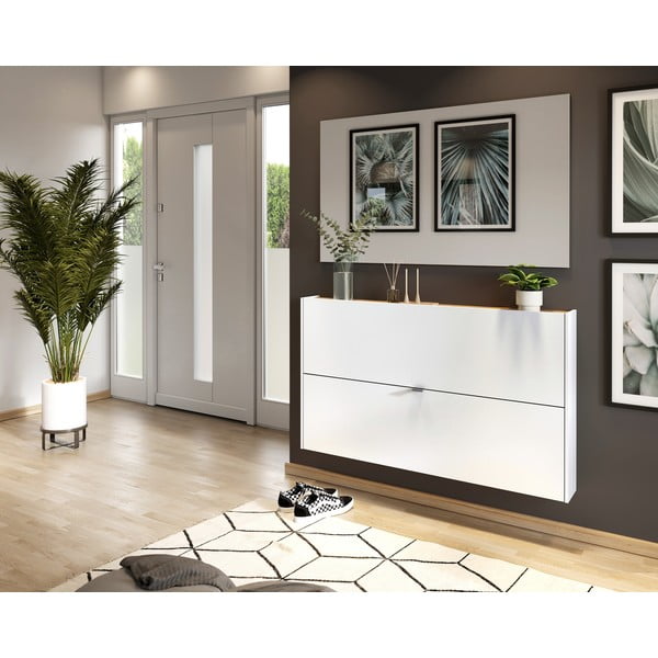 Biela výklopná/závesná skrinka na topánky v dekore duba 140x83x18 cm Ameca – Germania-image-4