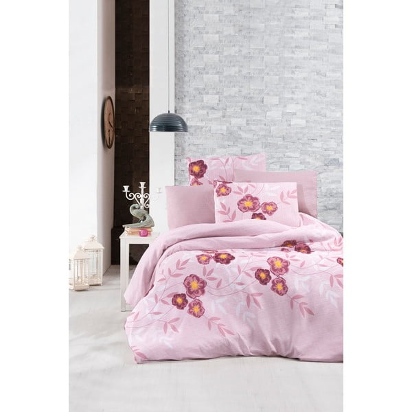 Obliečky na jednolôžko s plachtou Mila Home Dahlia Pink, 160 x 220 cm