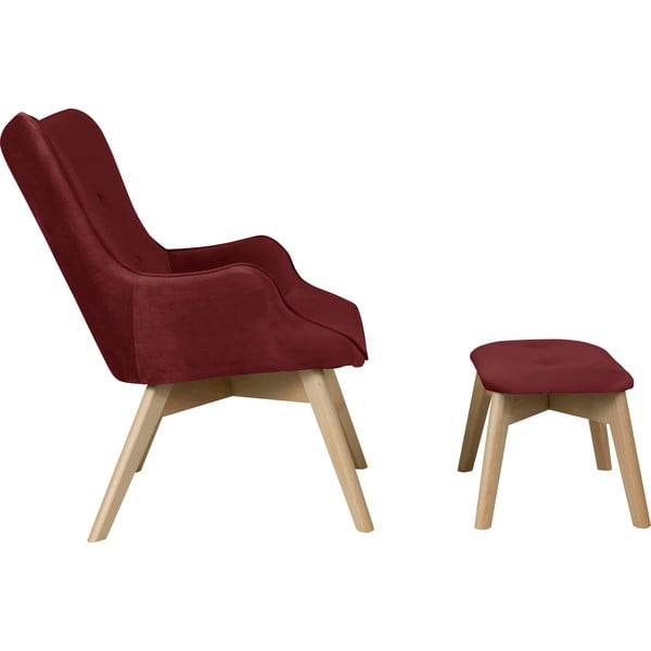 Červené zamatové kreslo s podnožkou Niko – Ropez-image-3