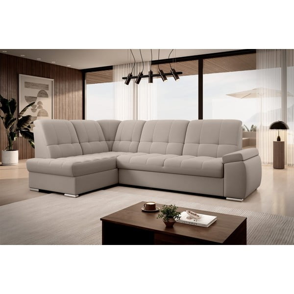 Béžová zamatová rozkladacia/s úložným priestorom rohová pohovka (ľavý roh/do L) Sado – ELTAP-image-4