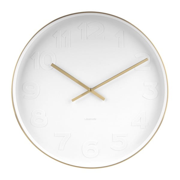 Biele nástenné hodiny s detailmi v zlatej farbe Karlsson Mr. White, ⌀ 51 cm