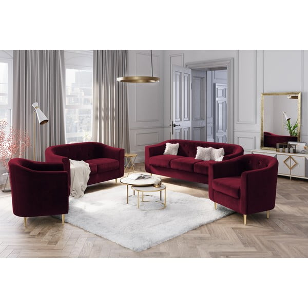 Červená zamatové kreslo Kooko Home Corde-image-1