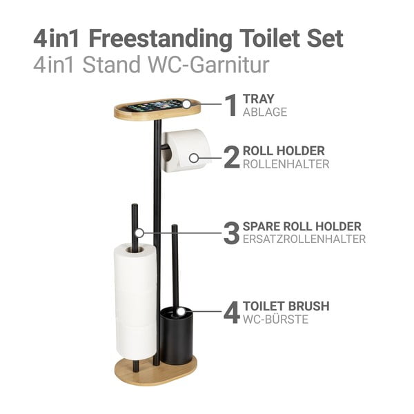 Čierny/v prírodnej farbe oceľový stojan na toaletný papier so štetkou Pomarolo – Wenko-image-3