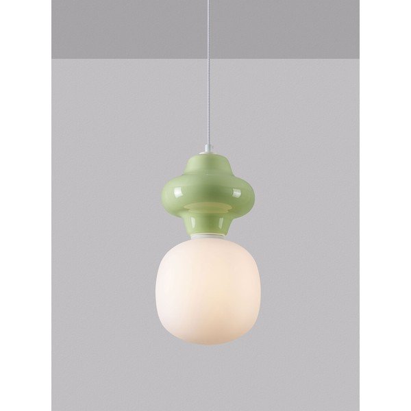 Biele/svetlozelené keramické závesné svietidlo so skleneným tienidlom ø 18 cm Clio – Nova Luce-image-1
