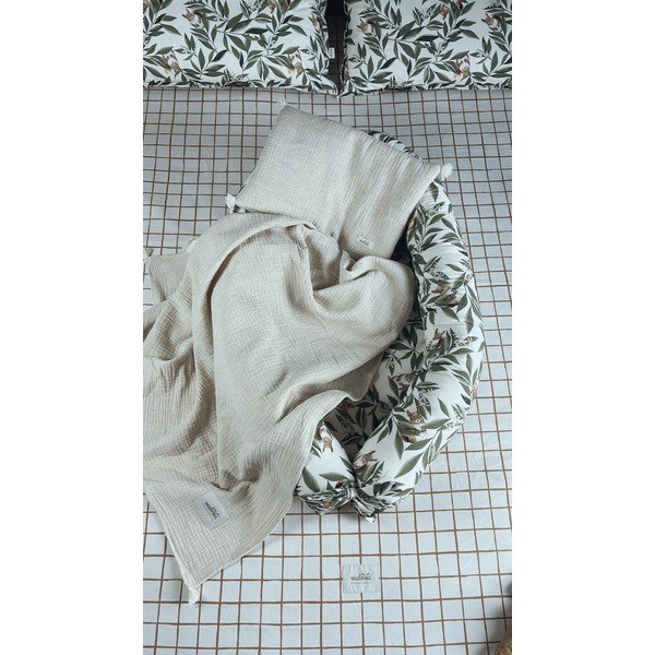 Krémová mušelínová detská deka a vankúš v súprave 100x130 cm Muslin Linen – Malomi Kids-image-1