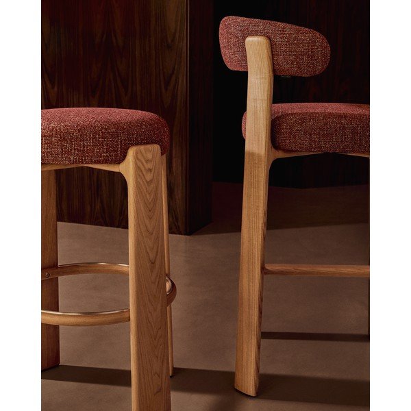 Barová stolička z jaseňového dreva v terakotovej farbe/v tmavo prírodnej farbe (výška sedadla 75 cm) Granite – Kave Home-image-4