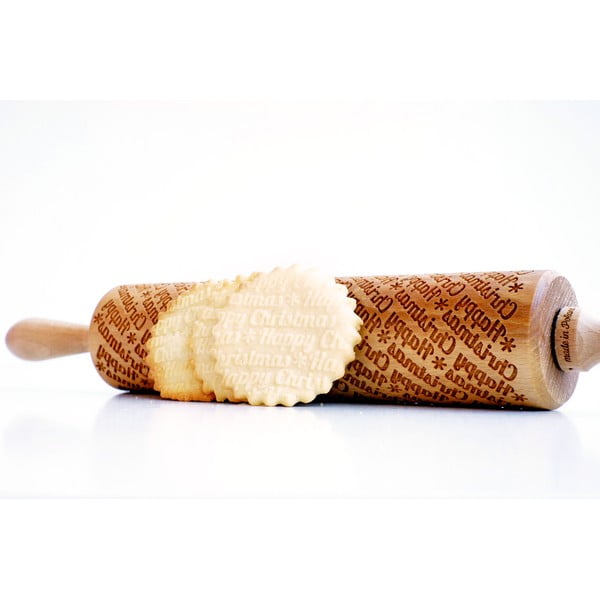 Drevený vianočný embosovaný valček na cesto Valek Happy Christmass-image-3