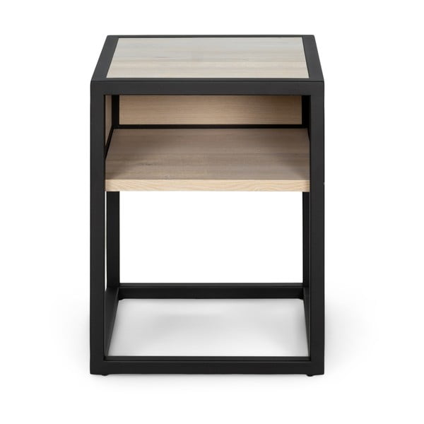 Čierny/v prírodnej farbe nočný stolík s doskou z dubového dreva s poličkami Diva – Spinder Design