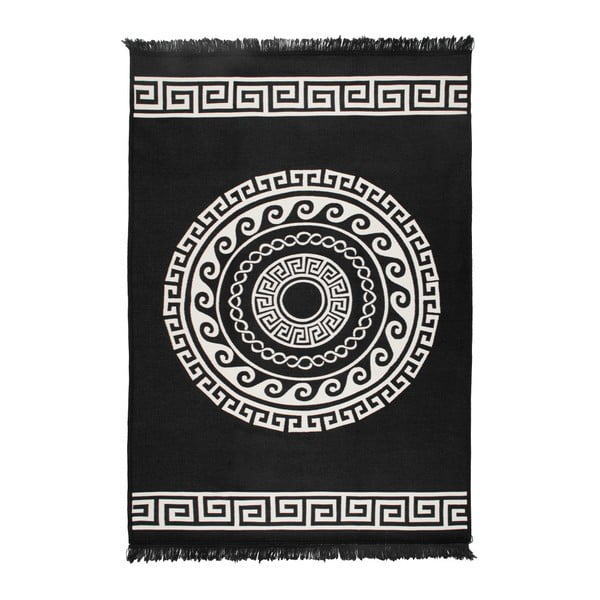 Béžovo-čierny obojstranný koberec Mandala, 140 × 215 cm