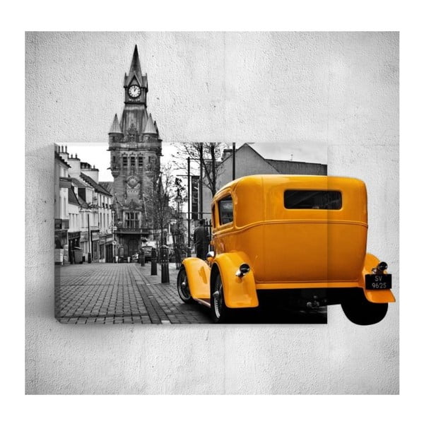 Nástenný 3D obraz Mosticx Yellow Retro Car In City, 40 × 60 cm