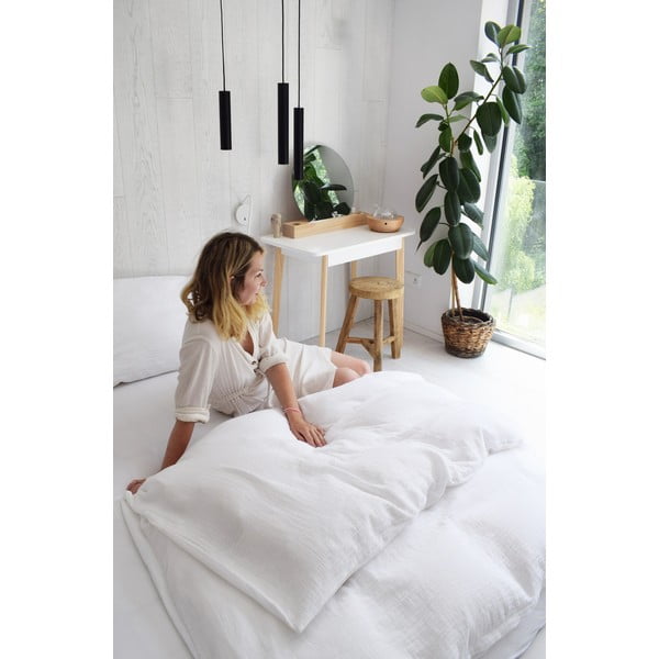 Biele mušelínové obliečky na dvojlôžko 200x200 cm Plain Muslin – Butter Kings-image-3