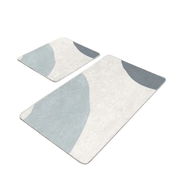 Sivo-krémové zamatové kúpeľňové predložky v súprave 2 ks 60x100 cm Abstract Shapes – Mila Home