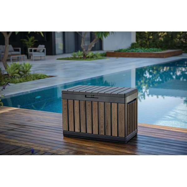 Tmavohnedý plastový záhradný úložný box Deco – Keter-image-1