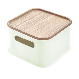Biely úložný box s vekom z dreva paulownia iDesign Eco Handled, 21,3 x 21,3 cm