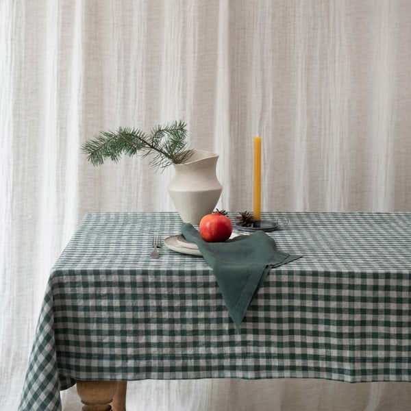 Ľanový obrus 140x250 cm Forest Green Gingham – Linen Tales-image-3