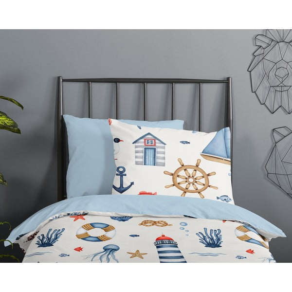 Modré/krémové bavlnené detské obliečky do postieľky 100x135 cm Ahoy – Good Morning-image-2
