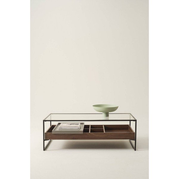 Konferenčný stolík so sklenenou doskou v tmavo prírodnej farbe 60x120 cm Sveg – Jotex-image-2