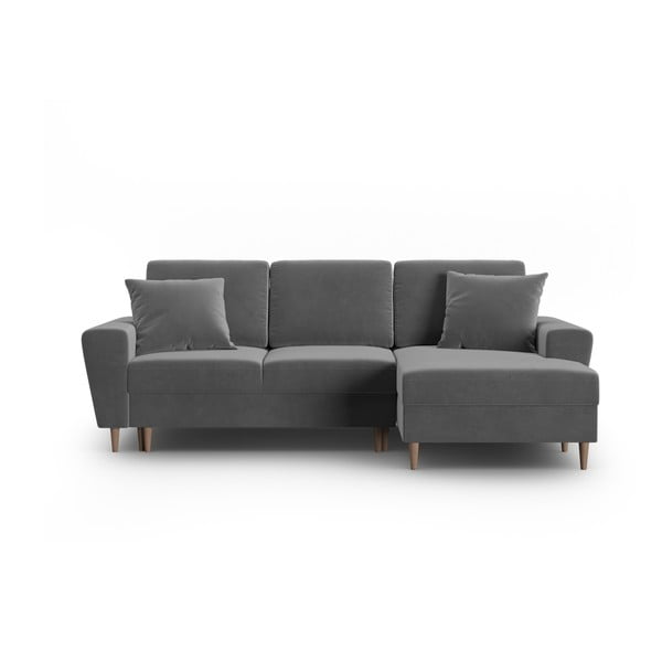 Svetlosivá zamatová rozkladacia/s úložným priestorom rohová pohovka (pravý roh/s leňoškou) Kyoto – Cosmopolitan Design